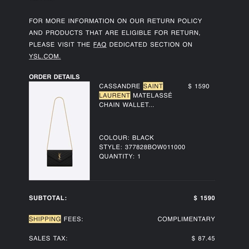 Saint Laurent Black Matelassé Chain Wallet